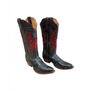 NEW JOHNNY RINGO men's leather cowboy boots in barn black and red